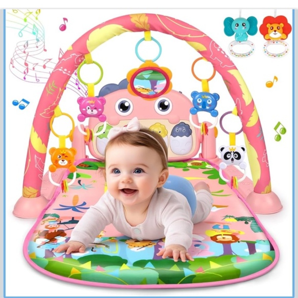 Baby piano fitness musical gym playmat in pink